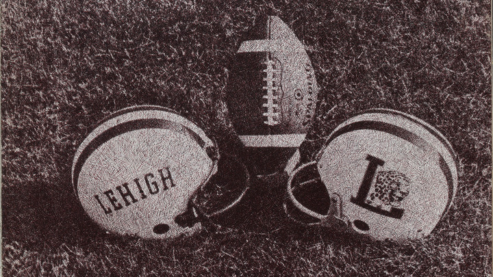Football between Lehigh and Lafayette helmets
