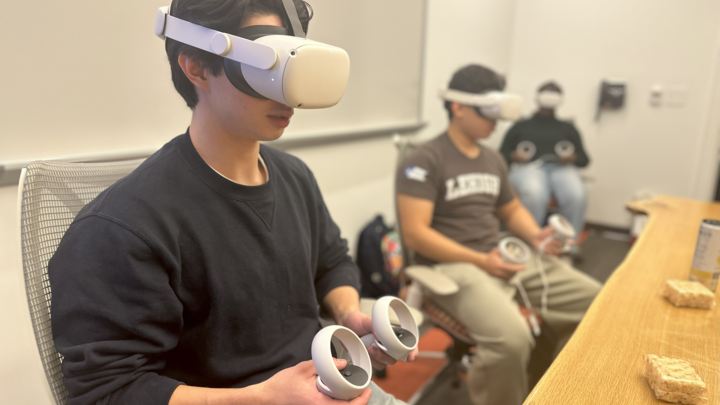 Students using VR at the modern languages tasting event