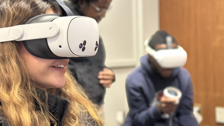 students wearing VR headsets in the LTS Emerging Technologies Lab (LETs Lab)