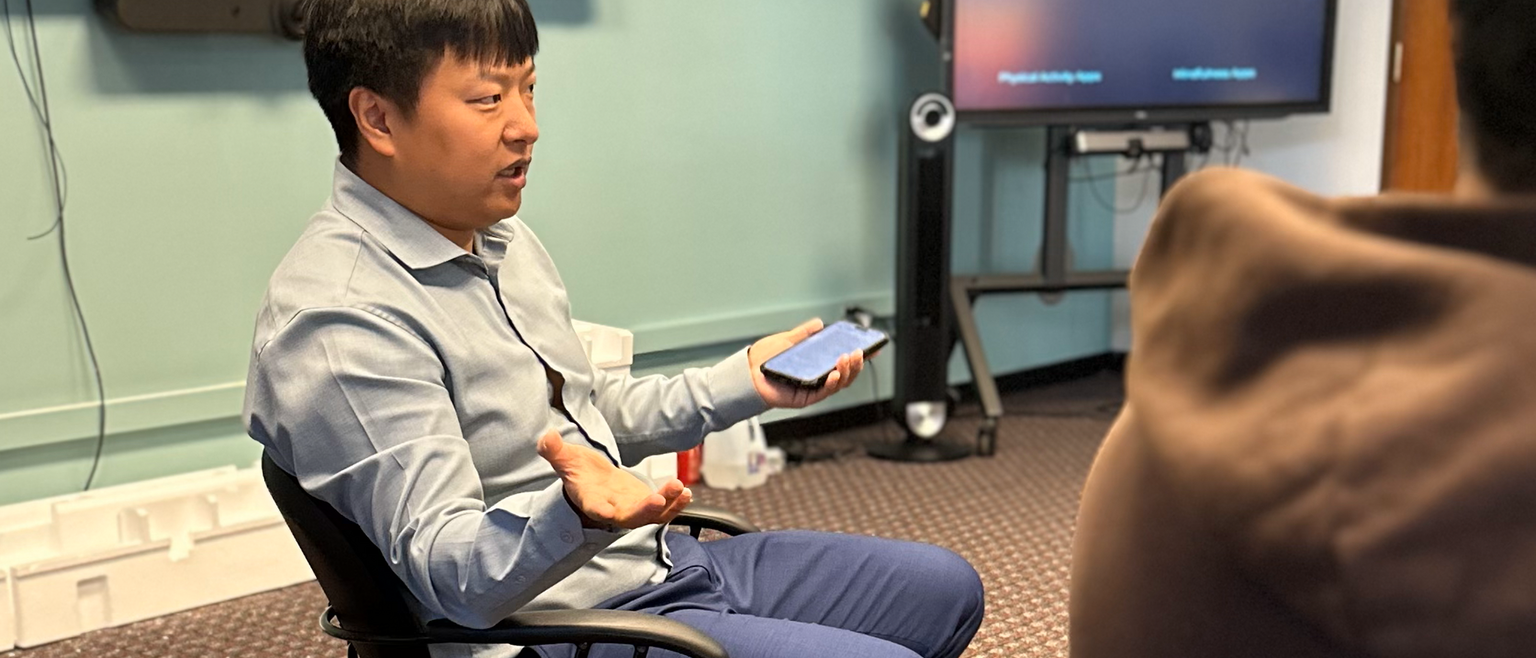 Professor talking with students