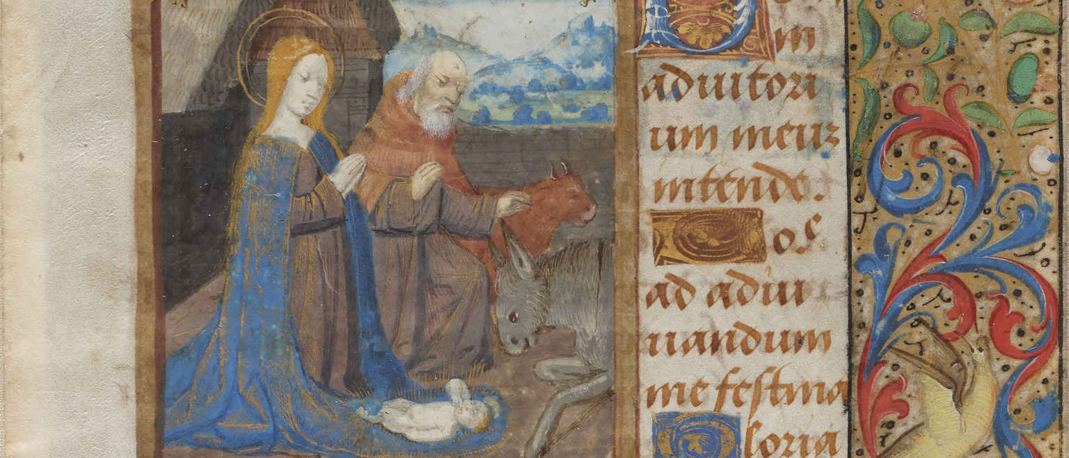 Section of a medieval manuscript with miniature illustration.