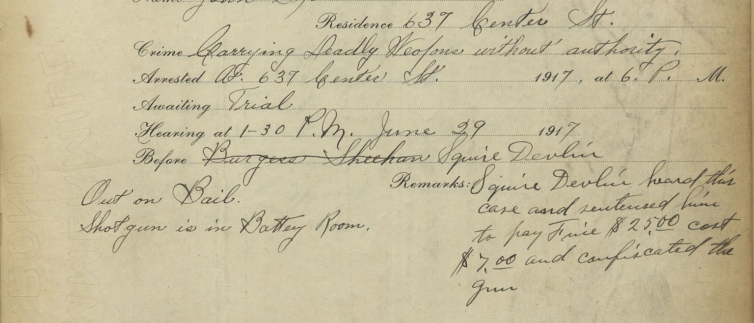 Form page from a 1917 Bethlehem Police report